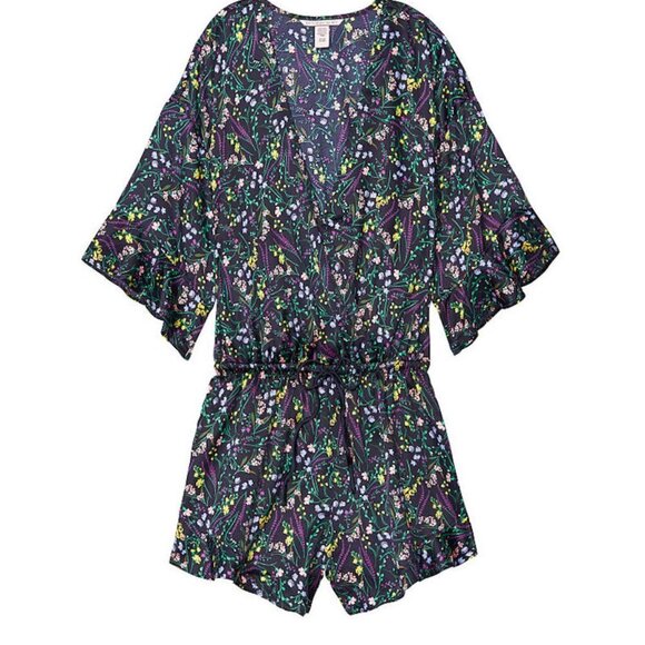 NEW w/o Tags - Victoria's Secret Satin Romper - Tie Waist, Dark Floral, Small - Picture 6 of 13